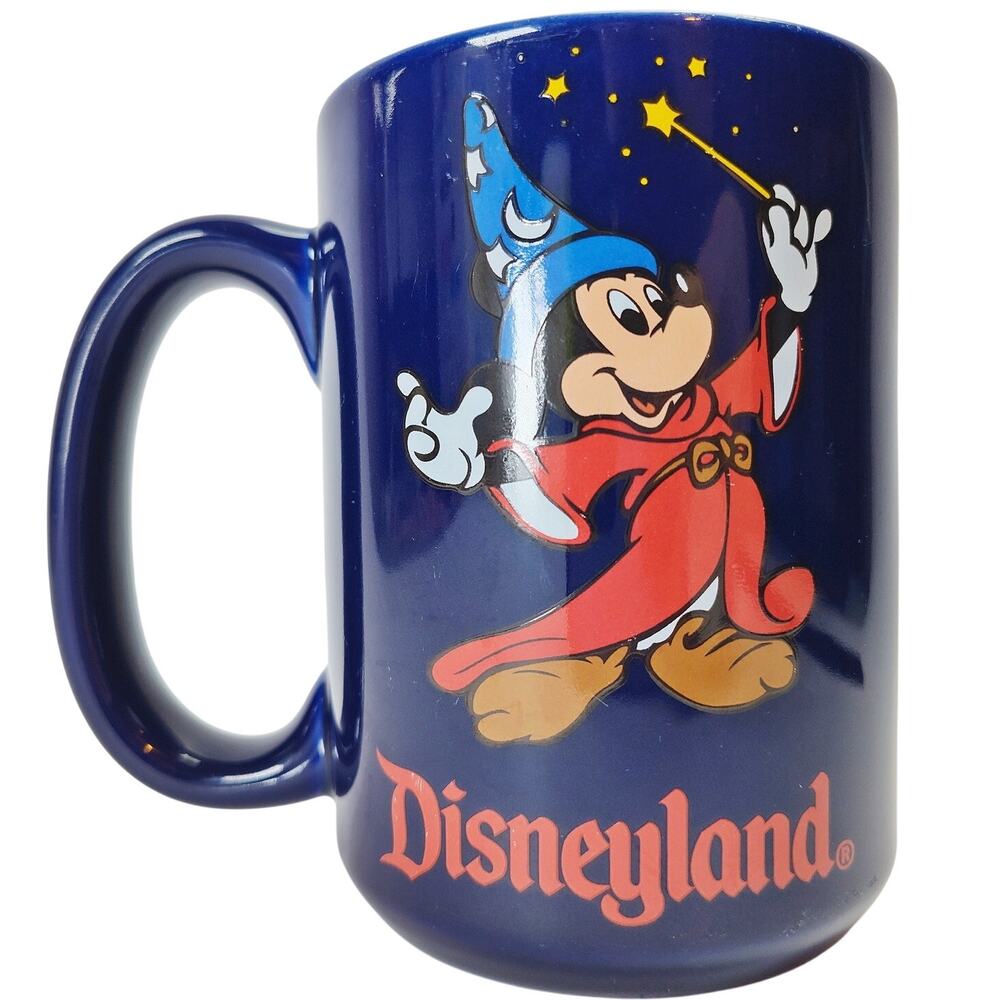 Disneyland Sorcerer Mickey Mug Fantasia Disneyland Ceramic Thailand Vintage Blue
